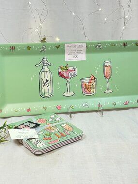 Rachel Zoe Melamine Cocktail Appetizer Platter & 4 Snack Plates5 PC Set New